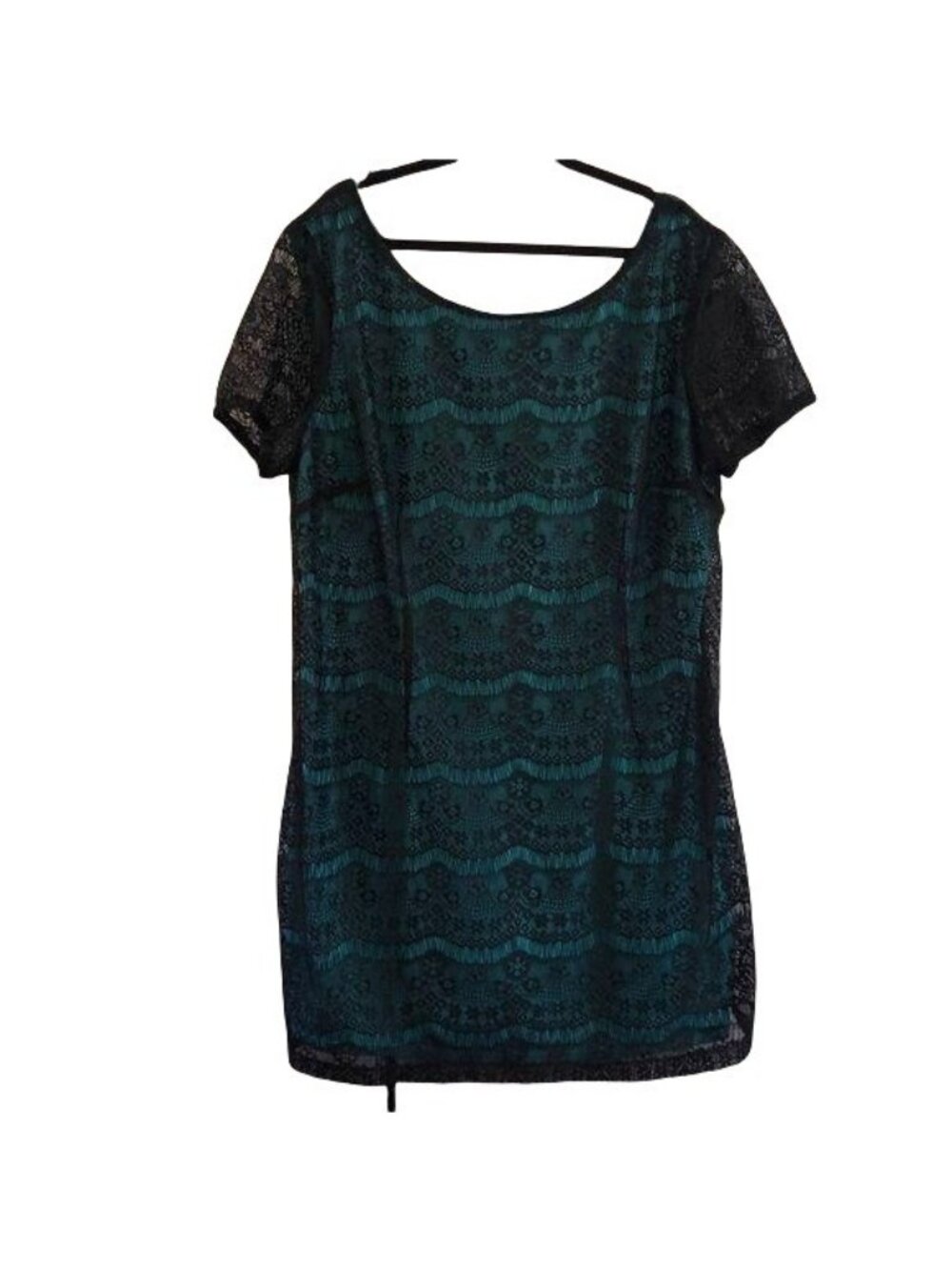 J.F.W Womens Black Lace Overlay Dress With Teal Lining Size 22
